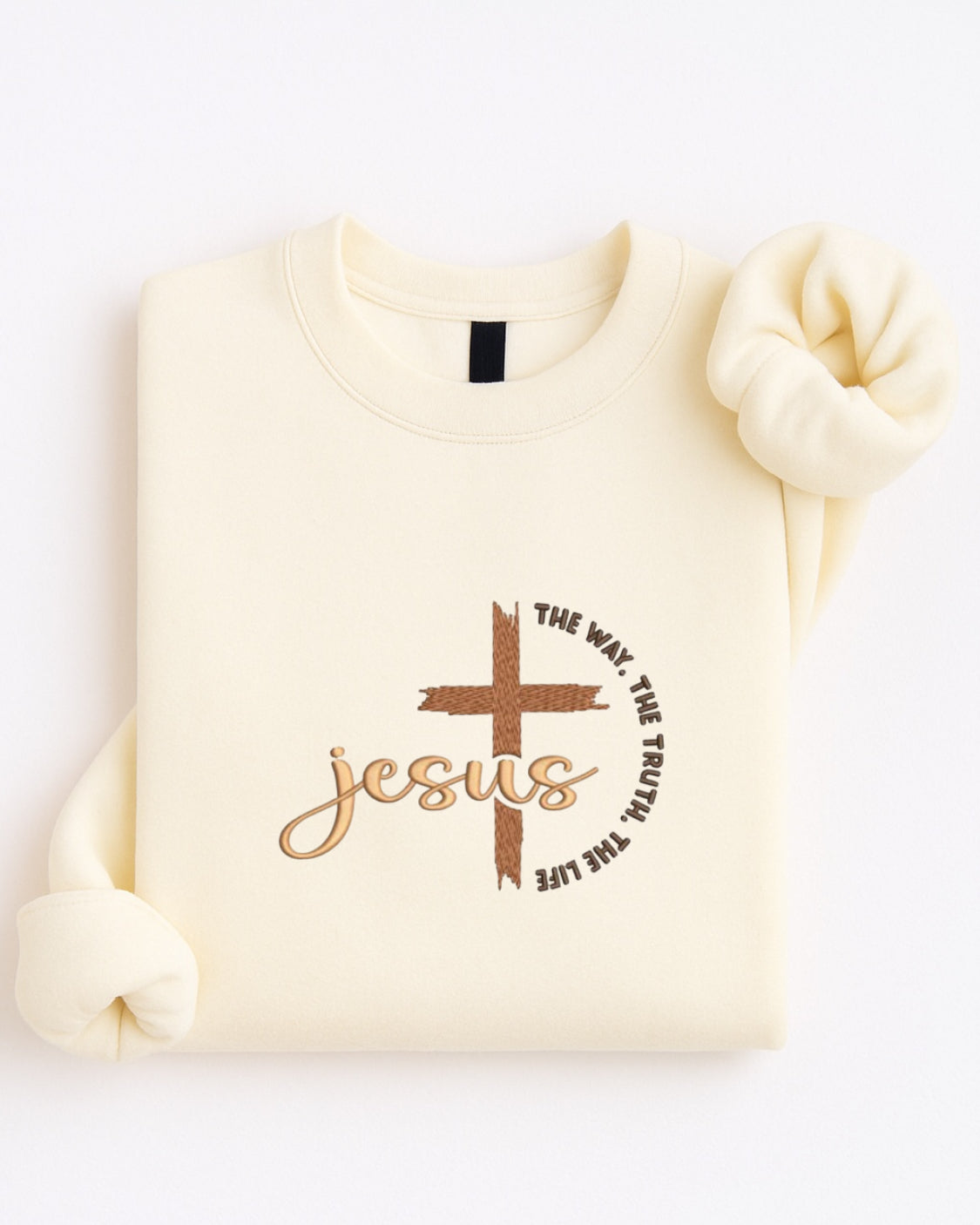 Embroidered Jesus Sweatshirt - The Way, The Truth, The Life Faith Crewneck