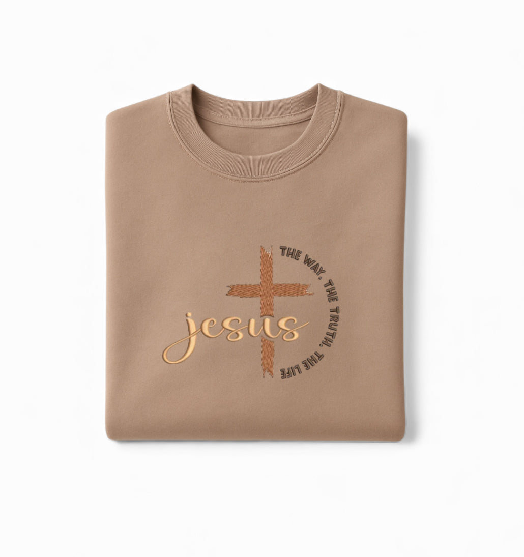 Embroidered Jesus Sweatshirt - The Way, The Truth, The Life Faith Crewneck
