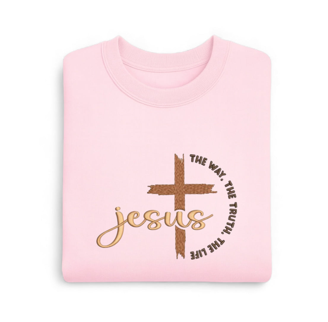 Embroidered Jesus Sweatshirt - The Way, The Truth, The Life Faith Crewneck