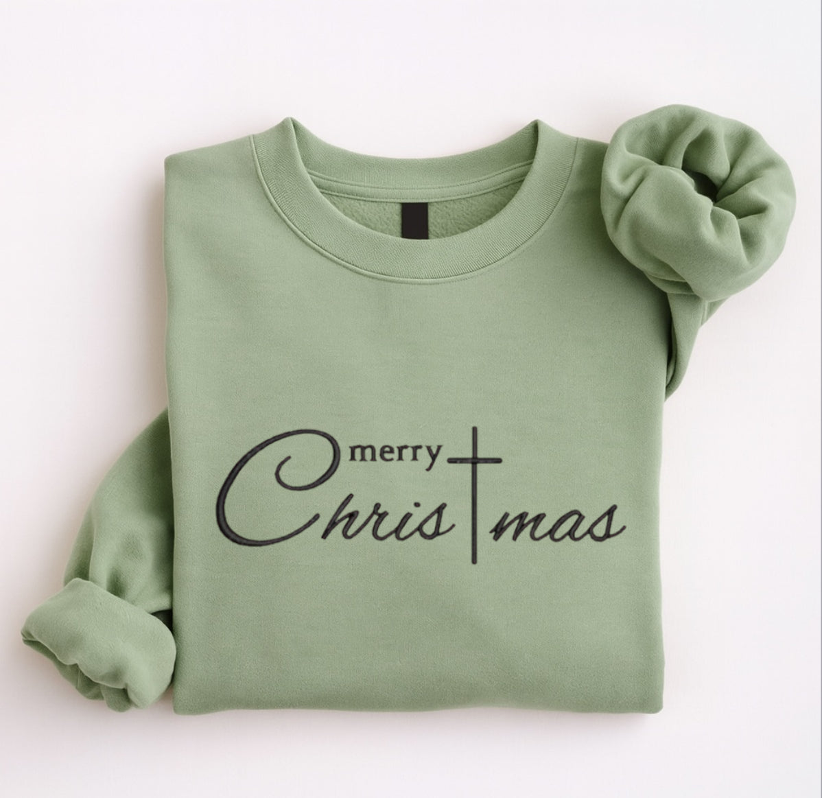 Embroidered Merry Christmas Cross Sweatshirt, Christian Christmas Pullover