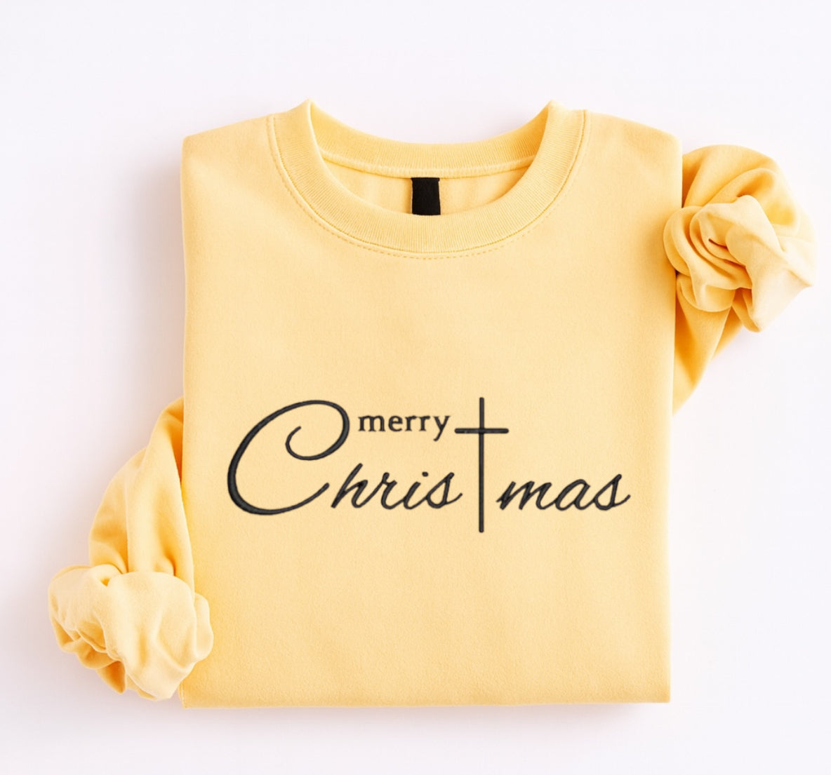 Embroidered Merry Christmas Cross Sweatshirt, Christian Christmas Pullover
