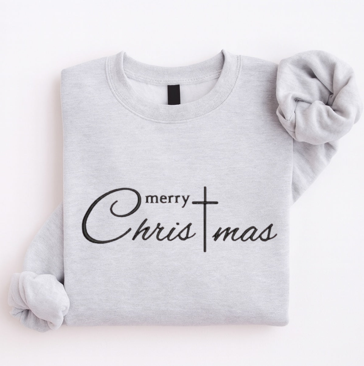 Embroidered Merry Christmas Cross Sweatshirt, Christian Christmas Pullover