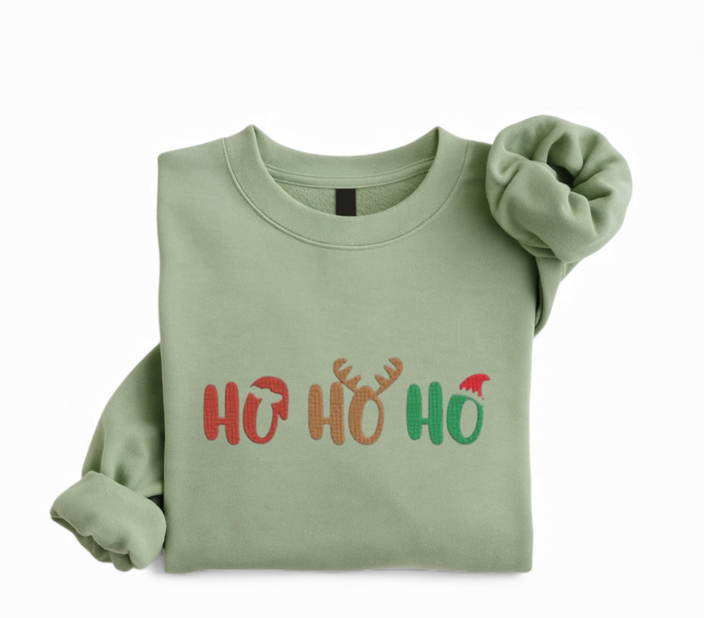 Embroidered Ho Ho Ho Christmas Sweatshirt – Santa & Reindeer Design