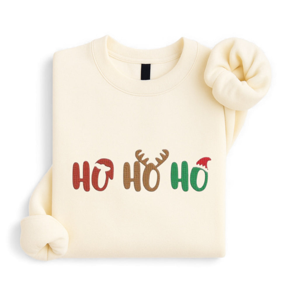 Embroidered Ho Ho Ho Christmas Sweatshirt – Santa & Reindeer Design