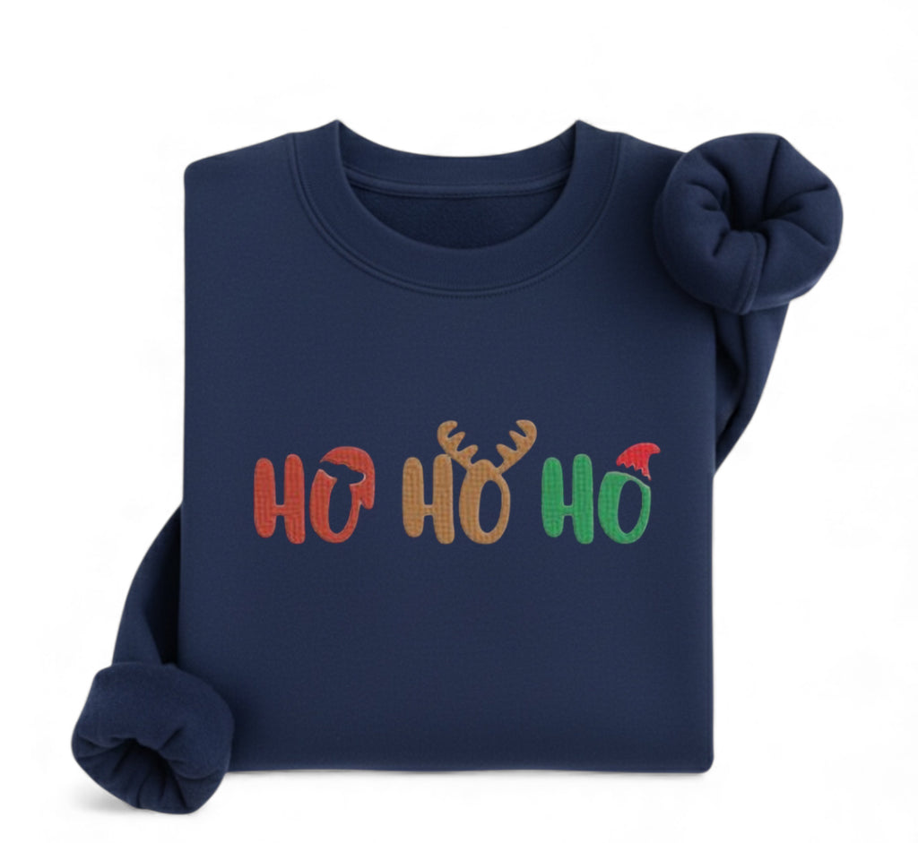 Embroidered Ho Ho Ho Christmas Sweatshirt – Santa & Reindeer Design