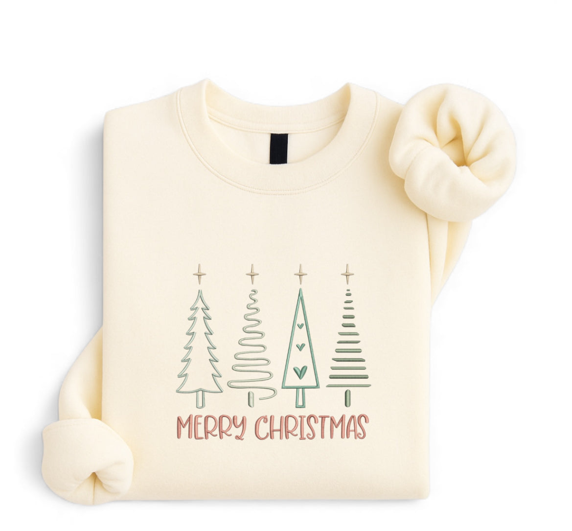 Embroidered Christmas Sweatshirt -Merry Christmas Trees