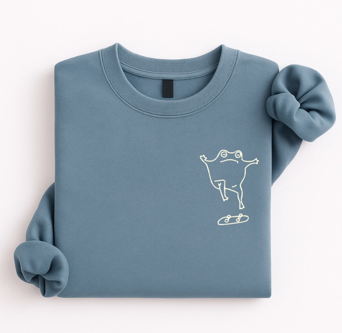 Embroidered Skateboarding Frog Sweatshirt – Cute Skateboard Crewneck