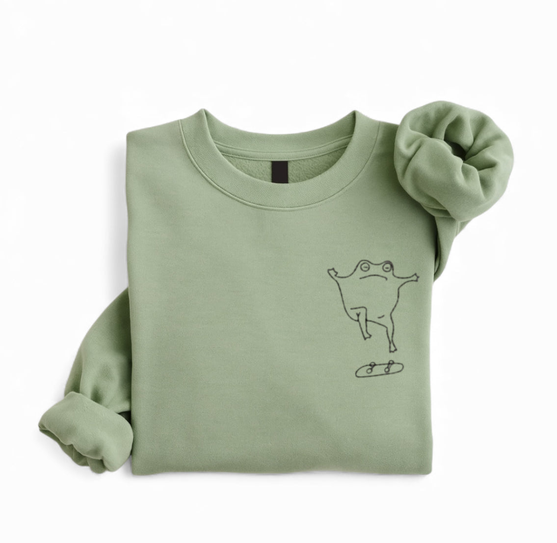Embroidered Skateboarding Frog Sweatshirt – Cute Skateboard Crewneck