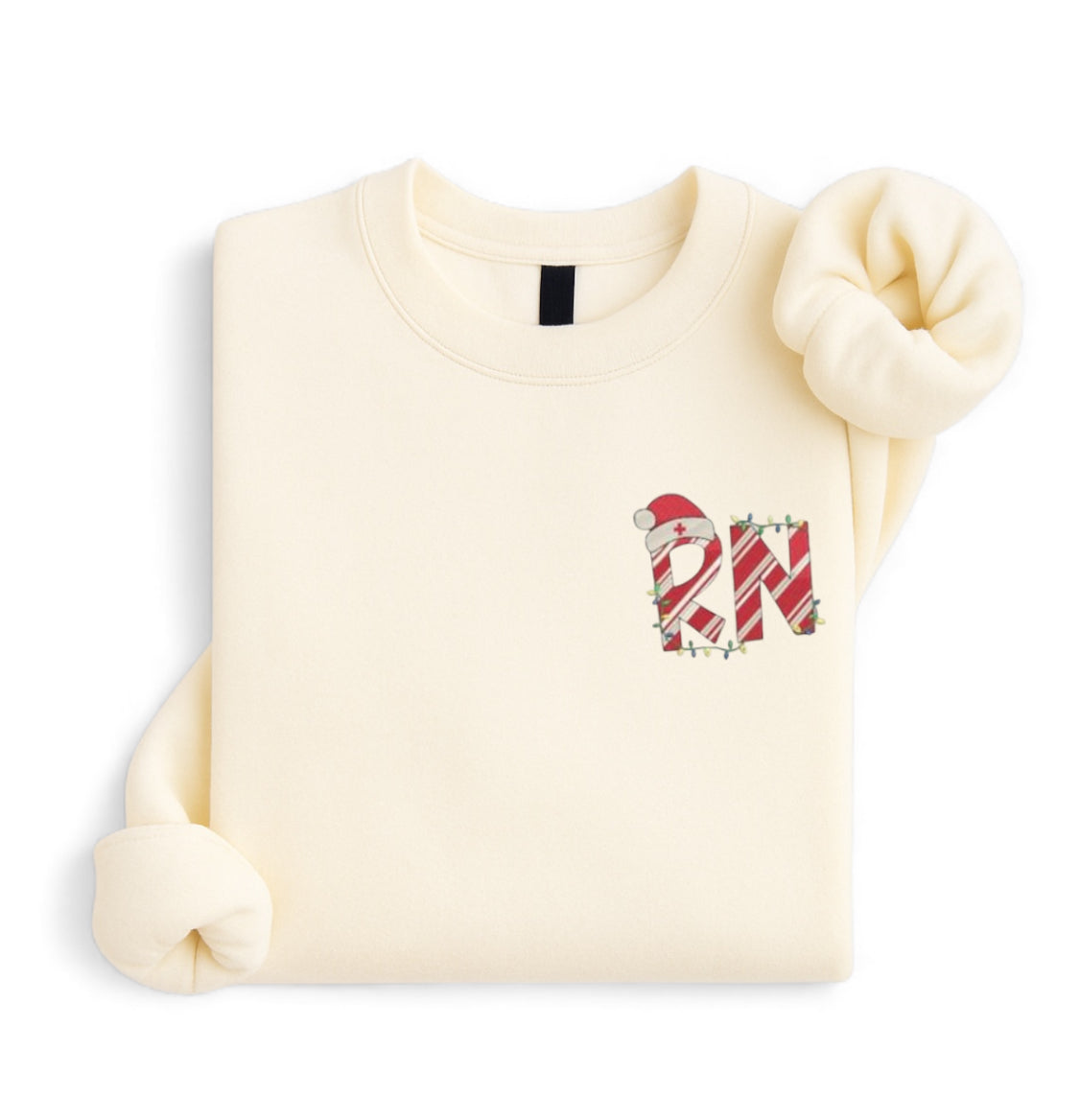 Embroidered RN Candy Cane Letters Christmas Sweatshirt