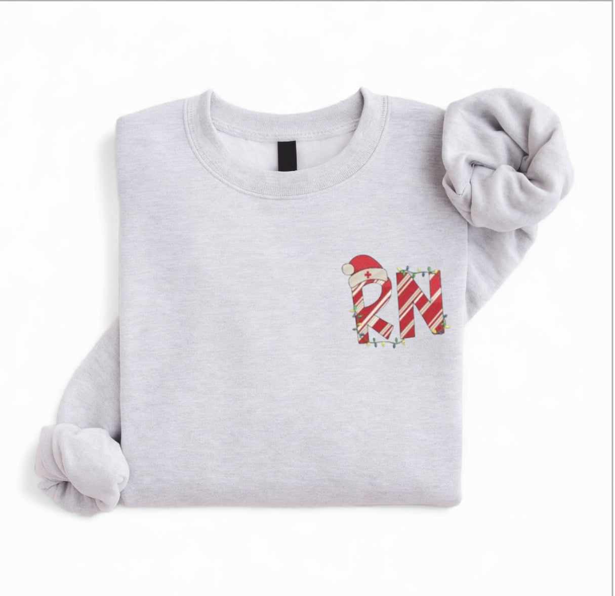 Embroidered RN Candy Cane Letters Christmas Sweatshirt
