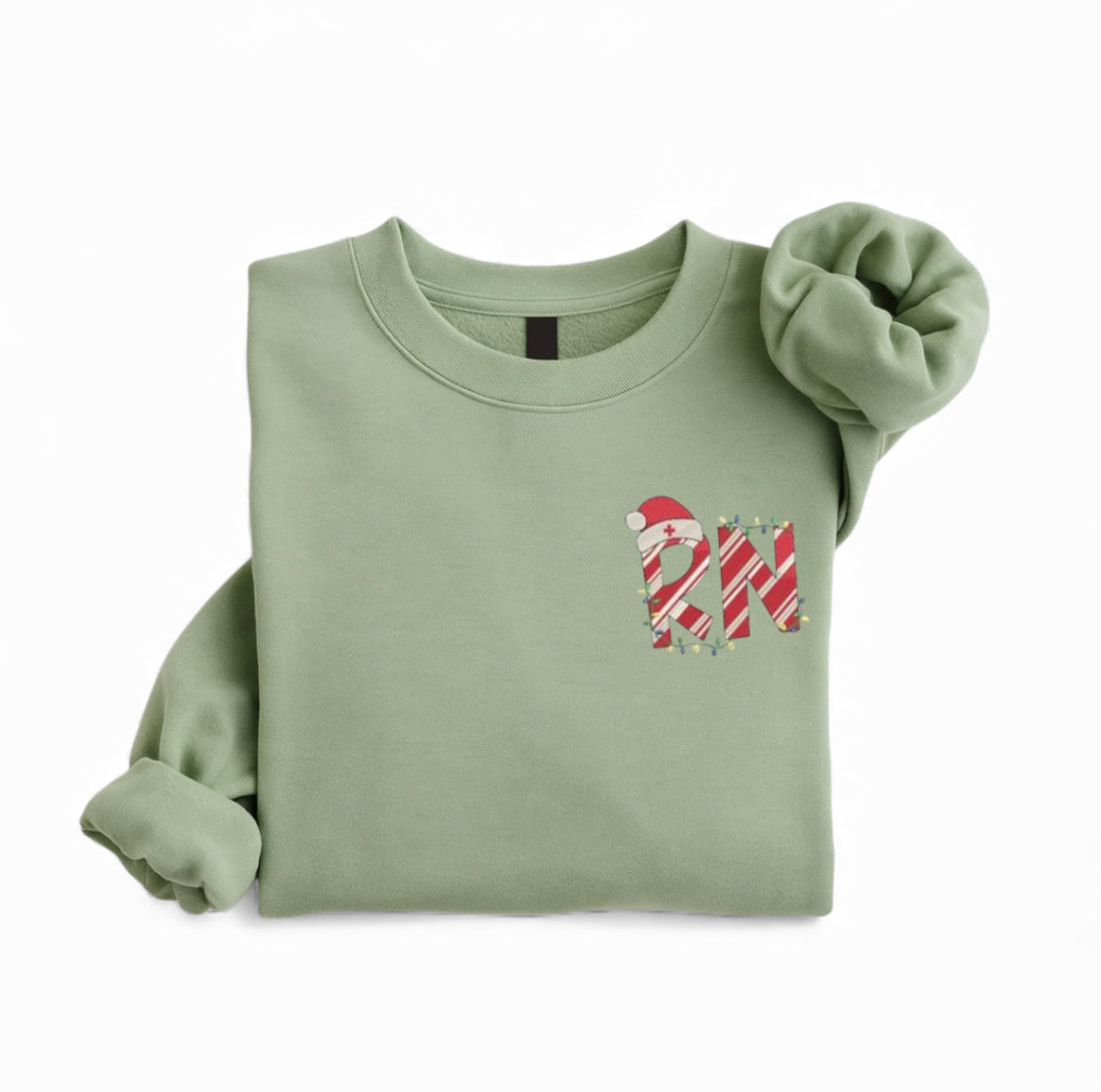 Embroidered RN Candy Cane Letters Christmas Sweatshirt