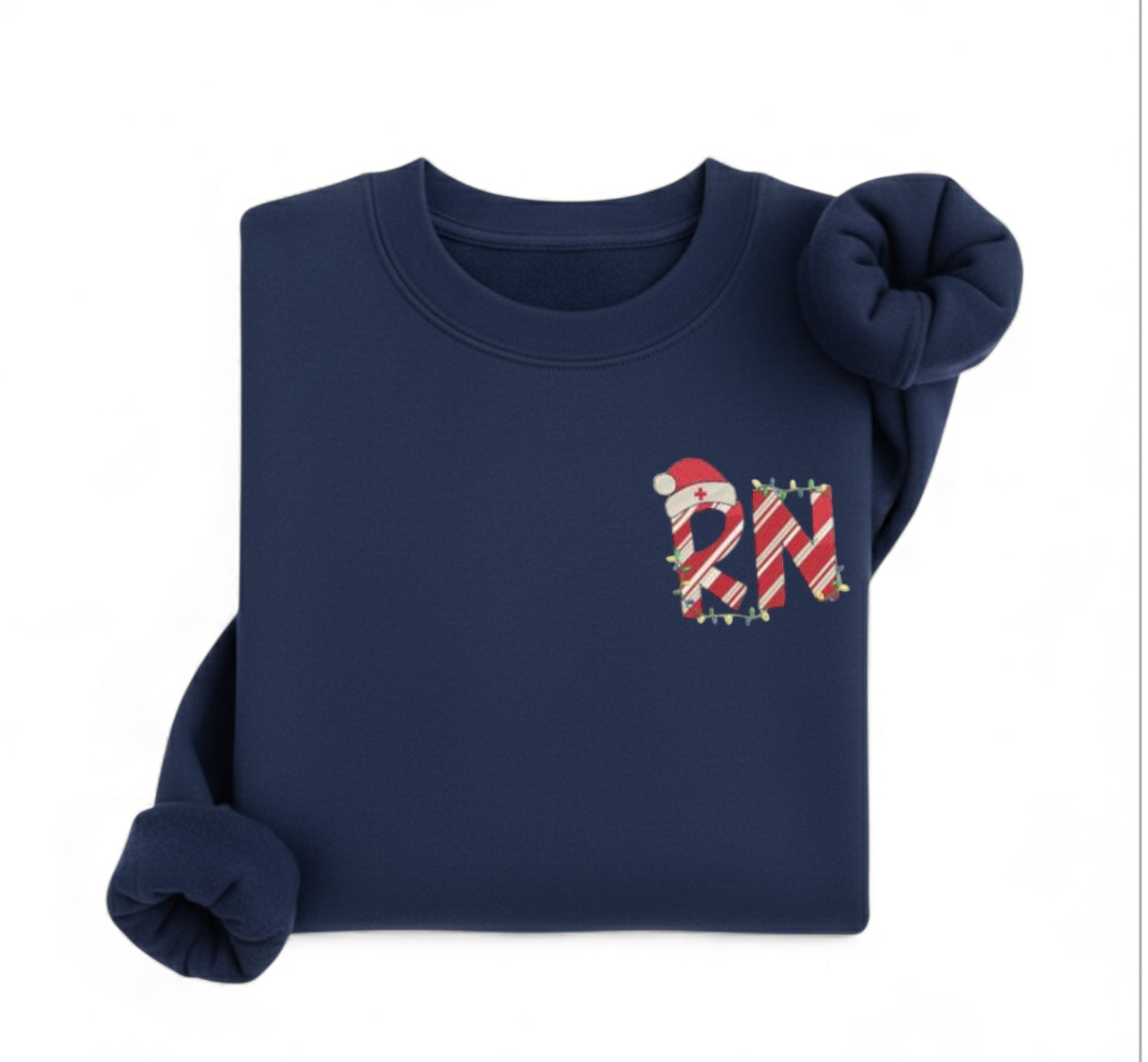 Embroidered RN Candy Cane Letters Christmas Sweatshirt