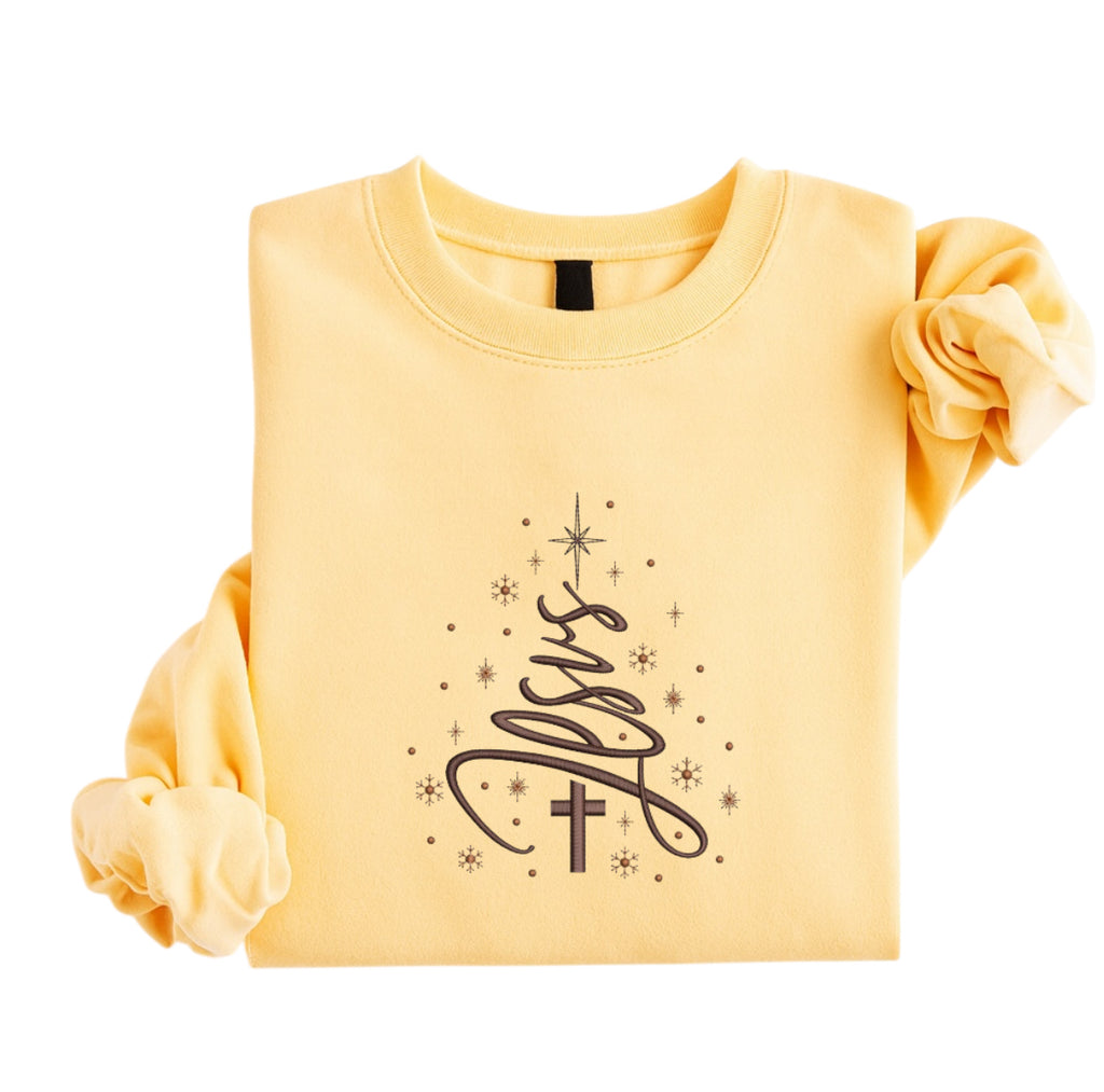 Embroidered Jesus Christmas Tree Sweatshirt, Christian Sweater, Faith Holiday Crewneck