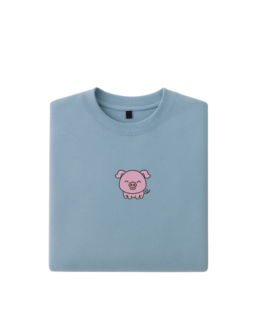Embroidered Adorable Piglet Embroidery, Farm Animal Crewneck, Kawaii Pig Sweater