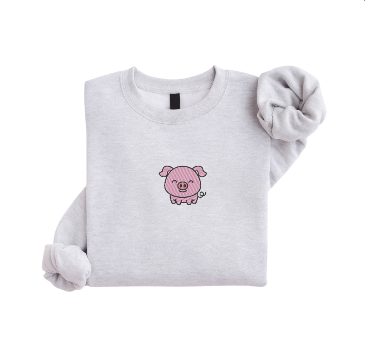 Embroidered Adorable Piglet Embroidery, Farm Animal Crewneck, Kawaii Pig Sweater