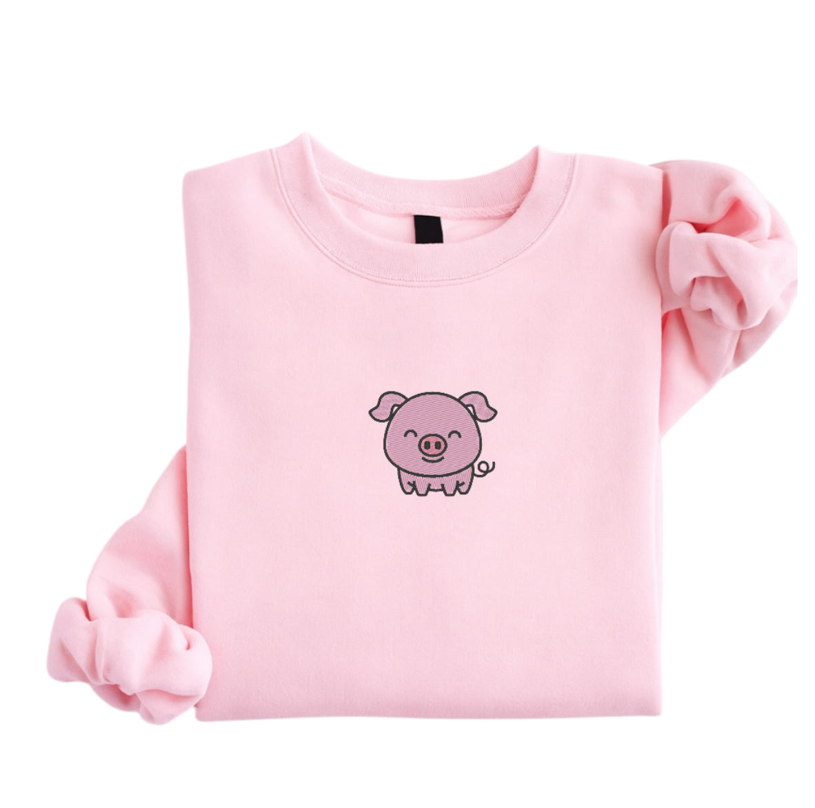Embroidered Adorable Piglet Embroidery, Farm Animal Crewneck, Kawaii Pig Sweater