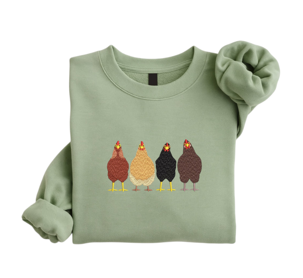 Embroidered Chicken Sweatshirt, Backyard Chicken Lover Gift, Farm Animal Embroidery