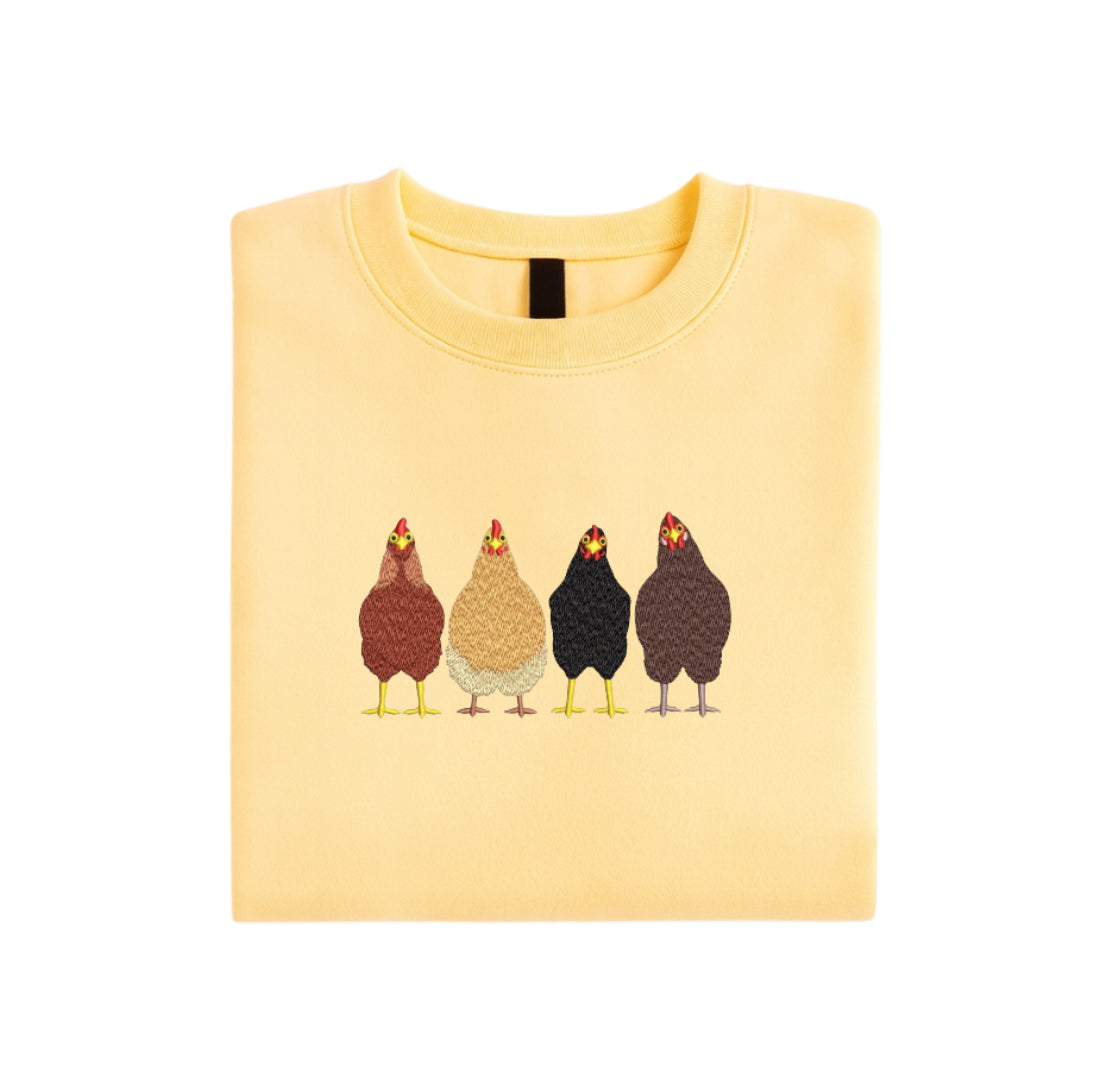 Embroidered Chicken Sweatshirt, Backyard Chicken Lover Gift, Farm Animal Embroidery