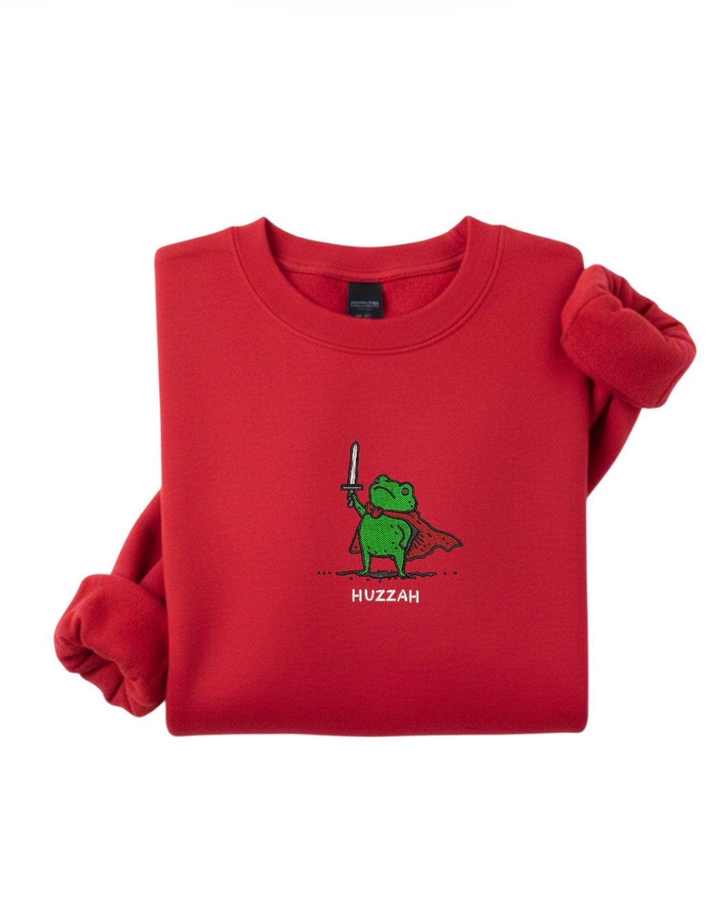 Embroidered Funny Huzzah Frog Sweatshirt, Cute Animal Crewneck, Frog Warm Sweater