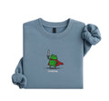 Embroidered Funny Huzzah Frog Sweatshirt, Cute Animal Crewneck, Frog Warm Sweater