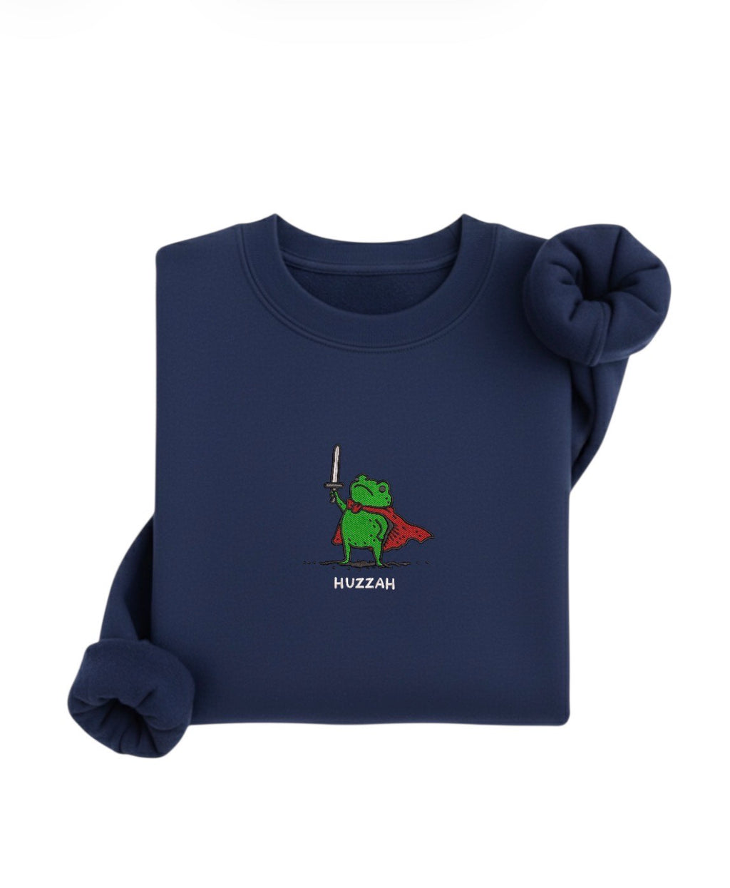 Embroidered Funny Huzzah Frog Sweatshirt, Cute Animal Crewneck, Frog Warm Sweater