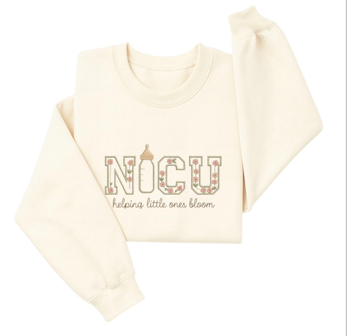 Embroidered NICU Nurse Crewneck Sweatshirt, Floral Baby Bottle Design