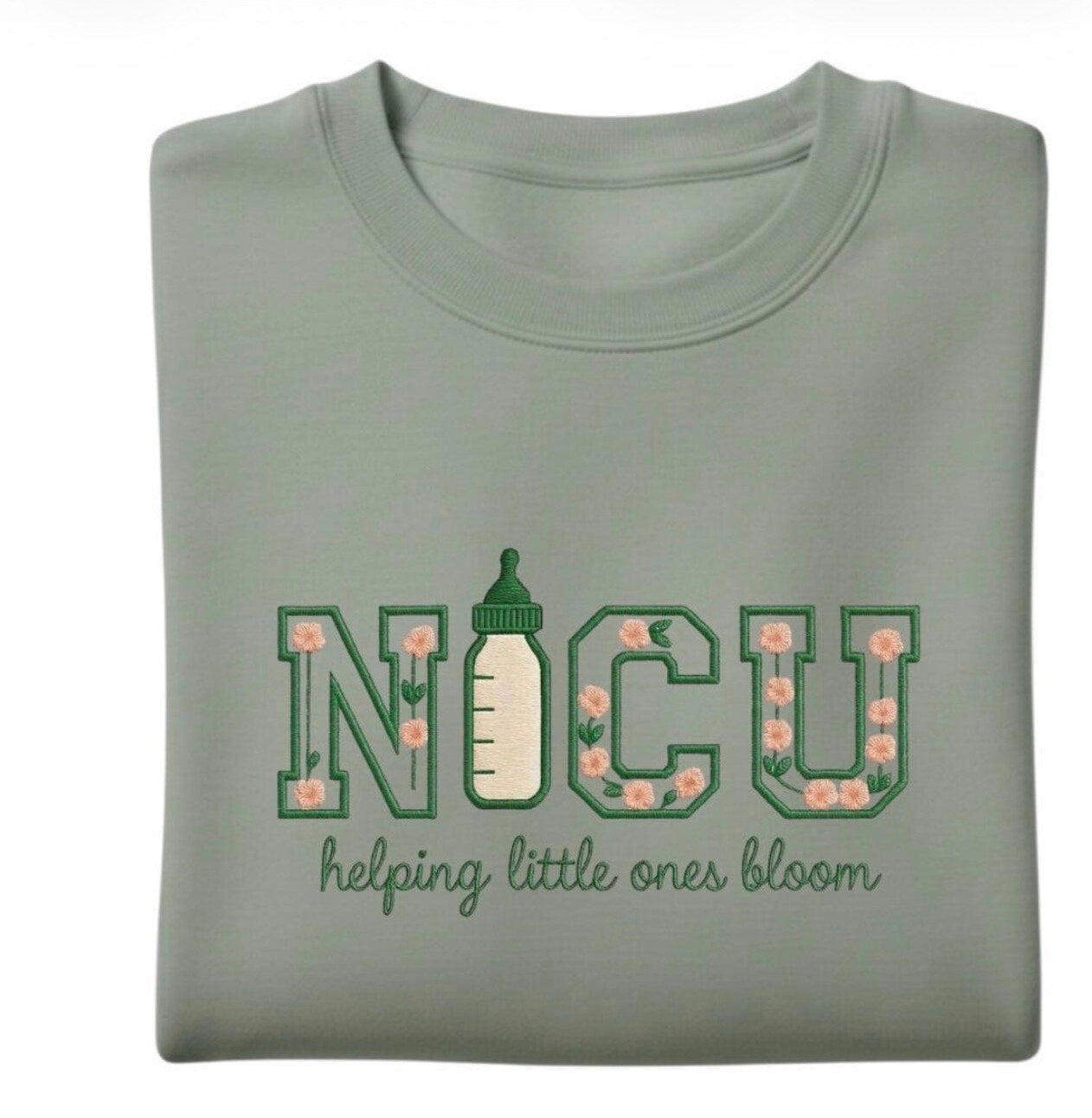 Embroidered NICU Nurse Crewneck Sweatshirt, Floral Baby Bottle Design