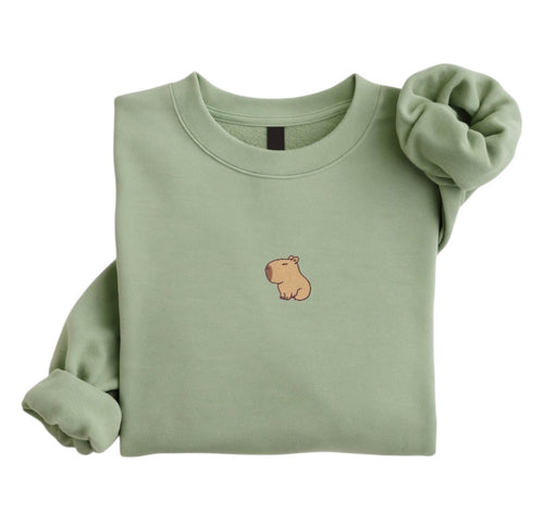 Capybara Embroidered Sweatshirt, Cute Capybara Crewneck, Minimal Animal Embroidery, Pastel  Unisex Sweatshirt, Cozy Gift