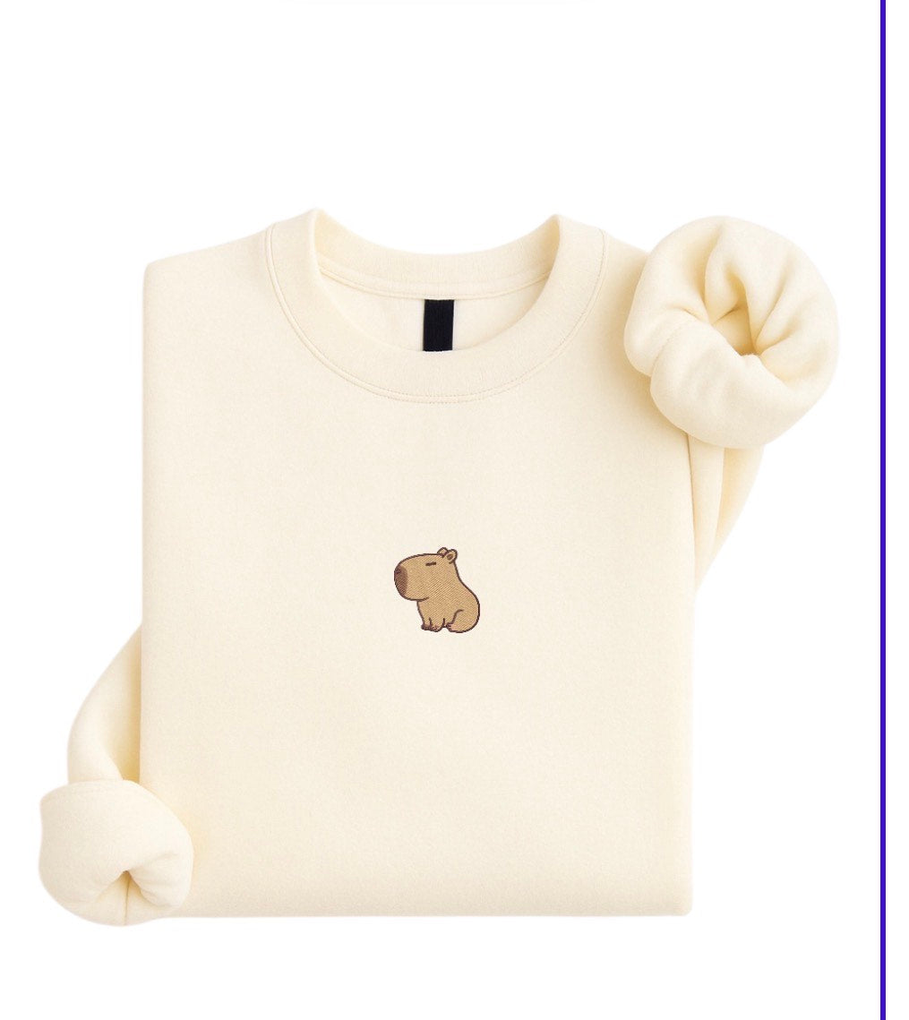 Capybara Embroidered Sweatshirt, Cute Capybara Crewneck, Minimal Animal Embroidery, Pastel  Unisex Sweatshirt, Cozy Gift