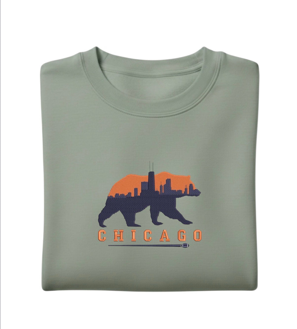 Chicago Bear Embroidered Sweatshirt, Chicago Skyline Bear Crewneck, Minimal City Sweatshirt, Unisex Cozy Shirt, Chicago Gift