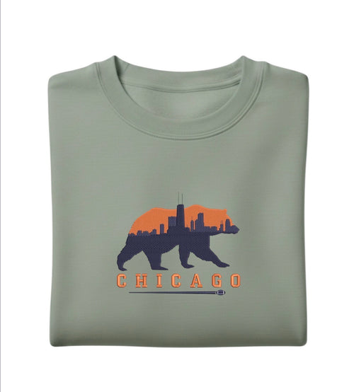 Chicago Bear Embroidered Sweatshirt, Chicago Skyline Bear Crewneck, Minimal City Sweatshirt, Unisex Cozy Shirt, Chicago Gift