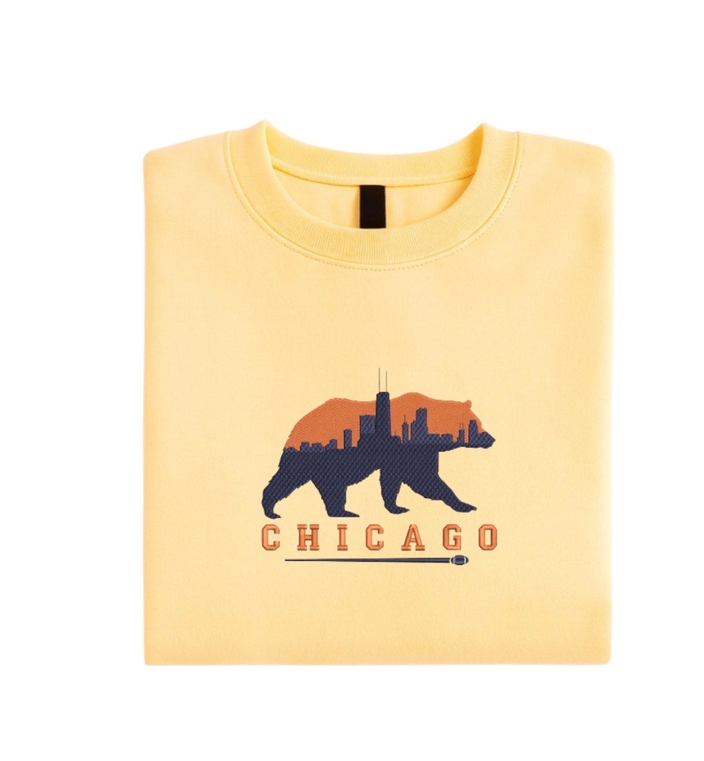 Chicago Bear Embroidered Sweatshirt, Chicago Skyline Bear Crewneck, Minimal City Sweatshirt, Unisex Cozy Shirt, Chicago Gift