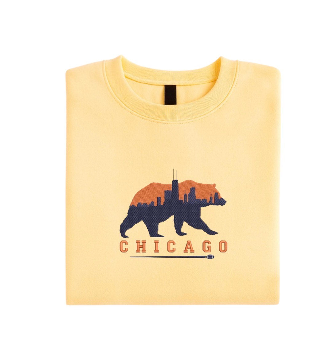 Chicago Bear Embroidered Sweatshirt, Chicago Skyline Bear Crewneck, Minimal City Sweatshirt, Unisex Cozy Shirt, Chicago Gift