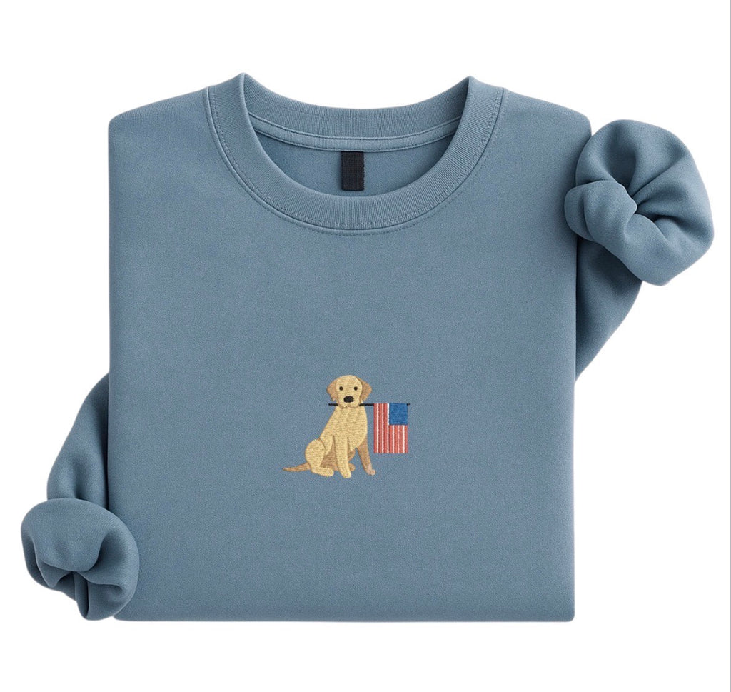 Embroidered Dog Sweatshirt | Patriotic Puppy Embroidery | Minimal Dog Lover Crewneck | USA Flag Dog Sweatshirt