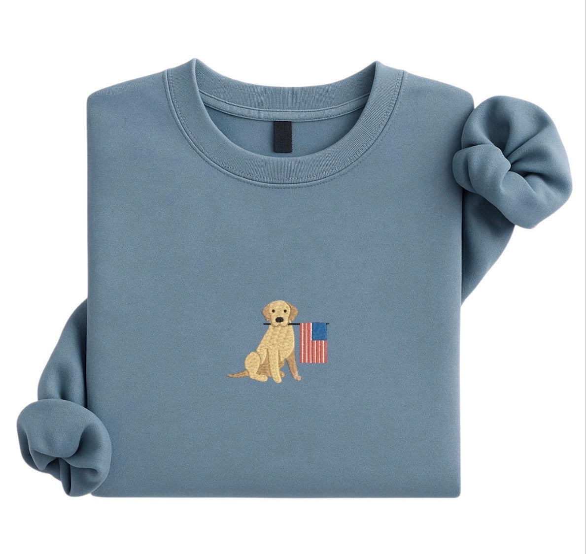 Embroidered Dog Sweatshirt | Patriotic Puppy Embroidery | Minimal Dog Lover Crewneck | USA Flag Dog Sweatshirt