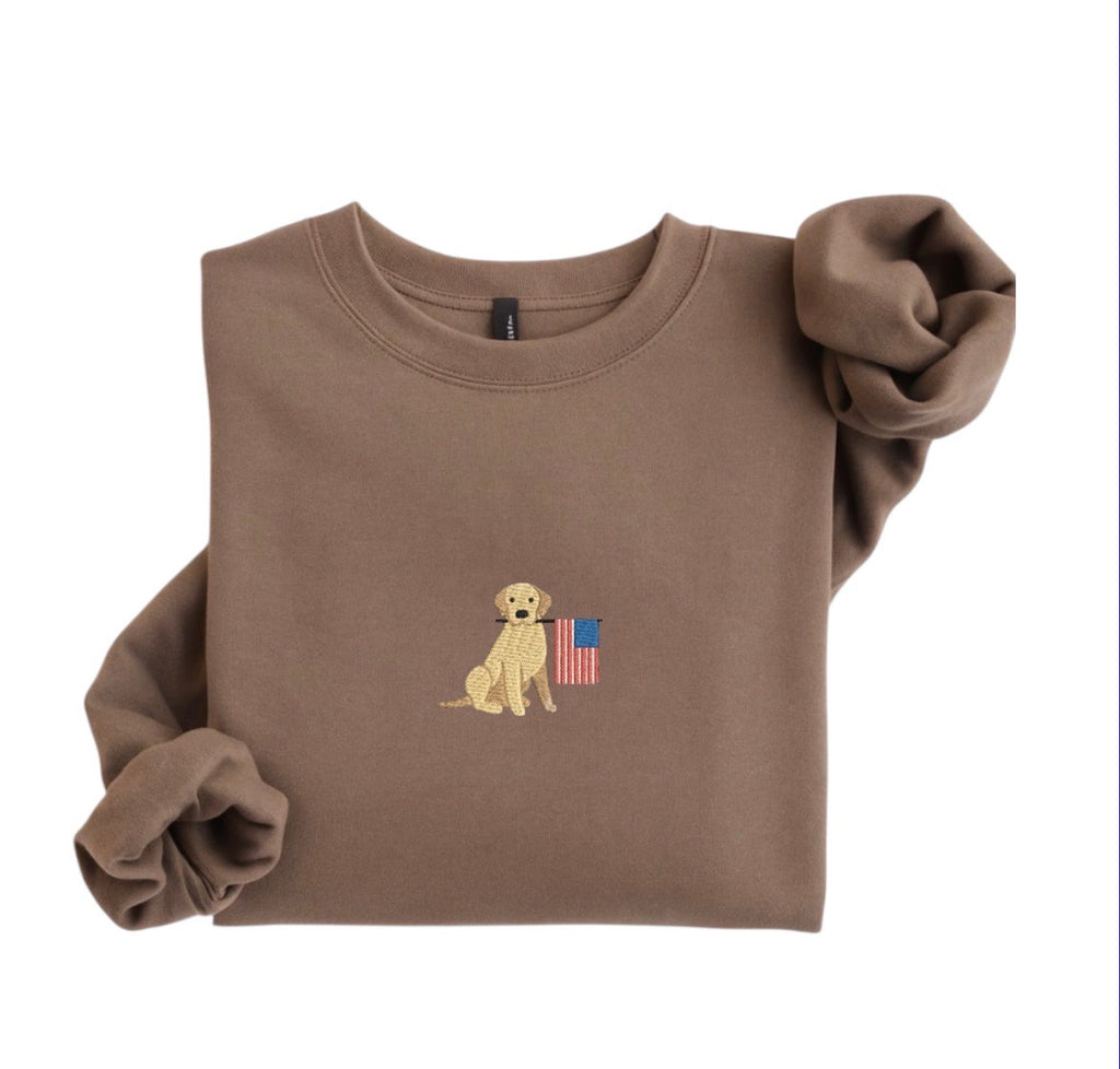 Embroidered Dog Sweatshirt | Patriotic Puppy Embroidery | Minimal Dog Lover Crewneck | USA Flag Dog Sweatshirt
