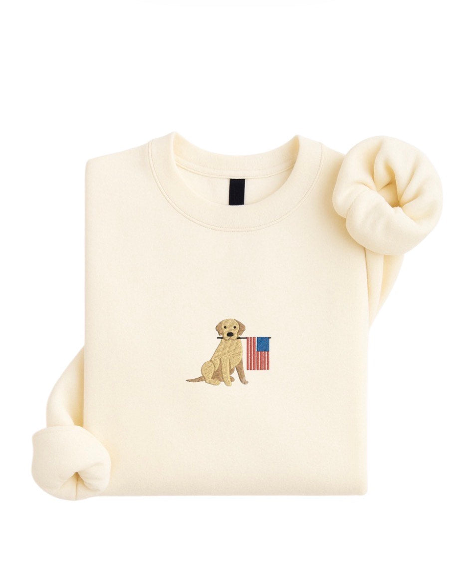 Embroidered Dog Sweatshirt | Patriotic Puppy Embroidery | Minimal Dog Lover Crewneck | USA Flag Dog Sweatshirt