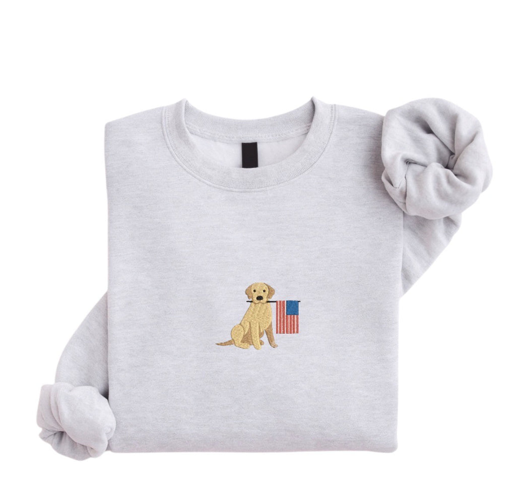 Embroidered Dog Sweatshirt | Patriotic Puppy Embroidery | Minimal Dog Lover Crewneck | USA Flag Dog Sweatshirt
