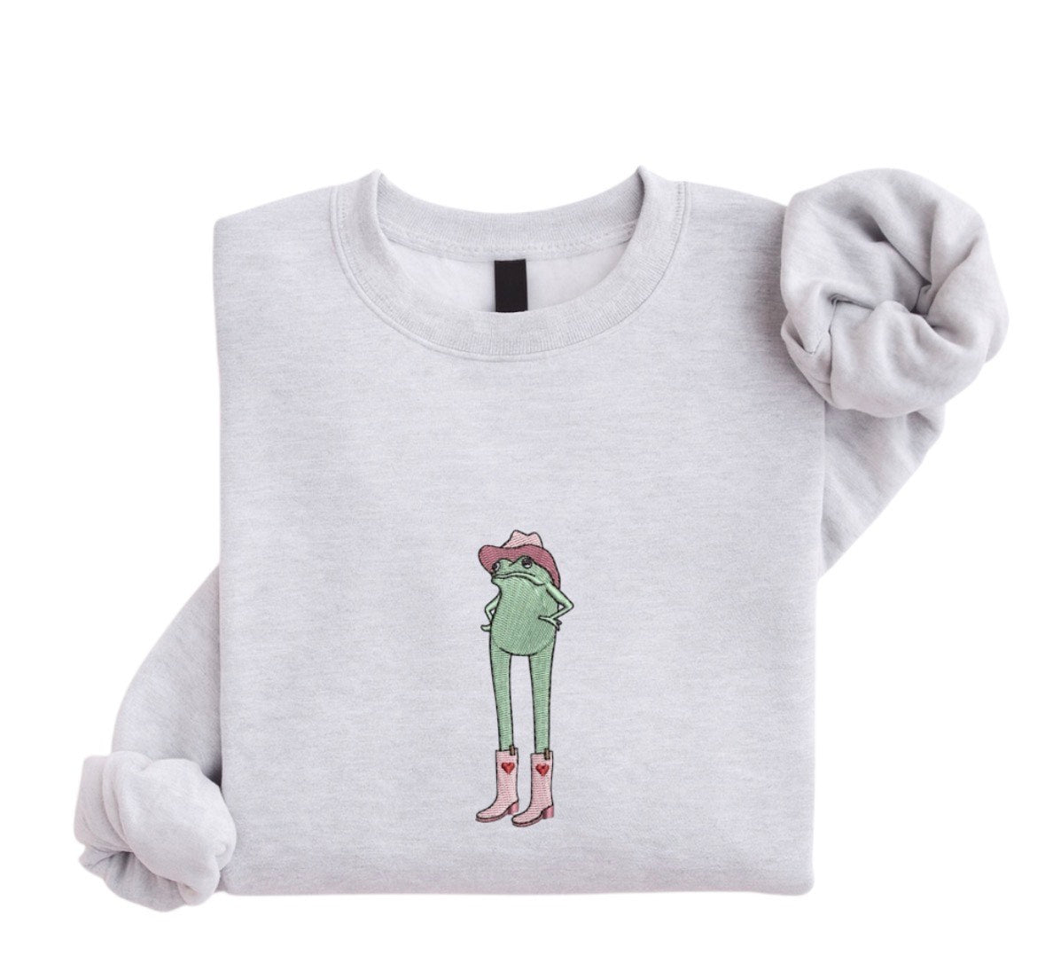 Cowgirl Frog Embroidered Sweatshirt, Western Frog Shirt, Cute Cowboy Frog Crewneck, Funny Animal Embroidery Gift
