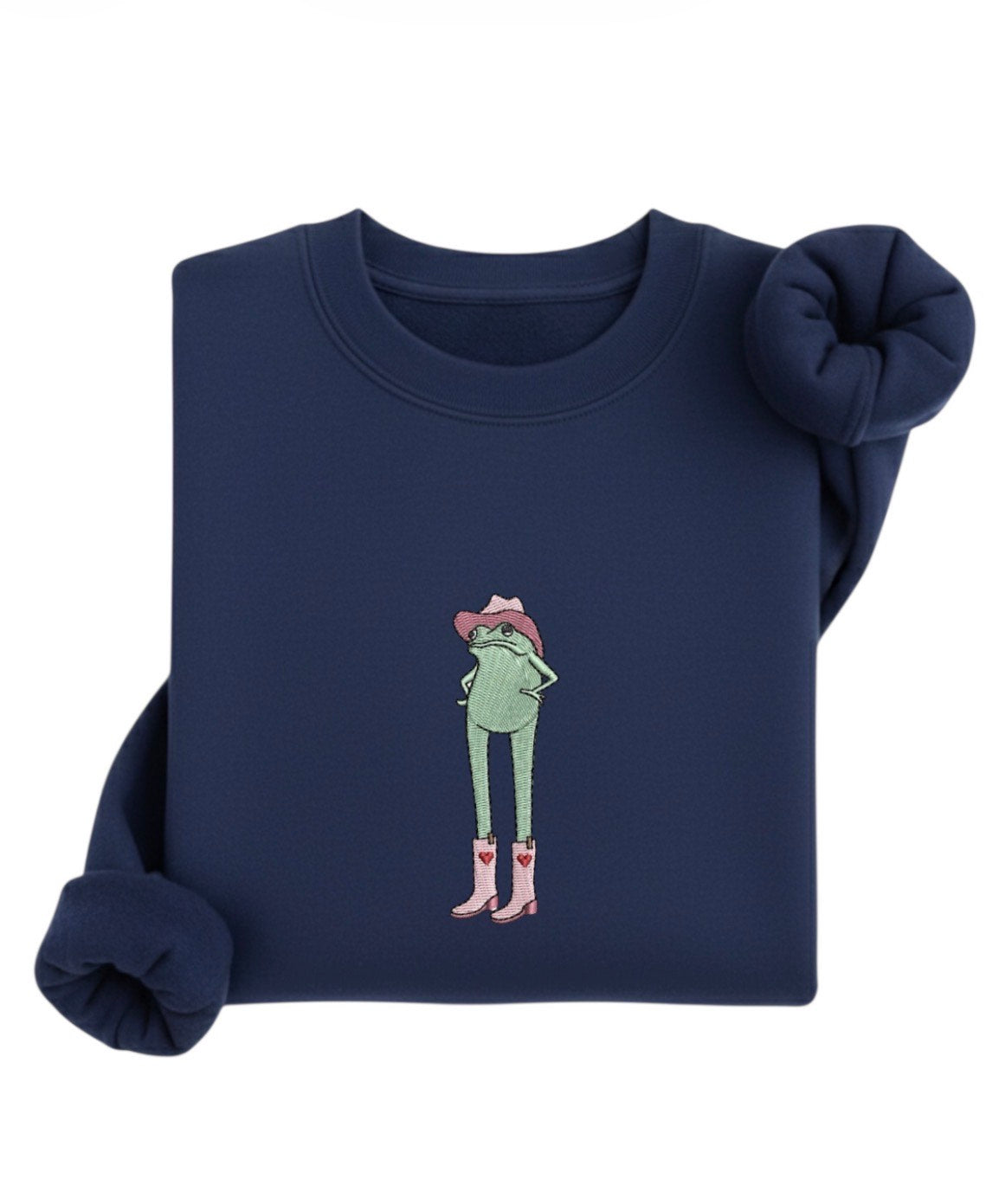 Cowgirl Frog Embroidered Sweatshirt, Western Frog Shirt, Cute Cowboy Frog Crewneck, Funny Animal Embroidery Gift