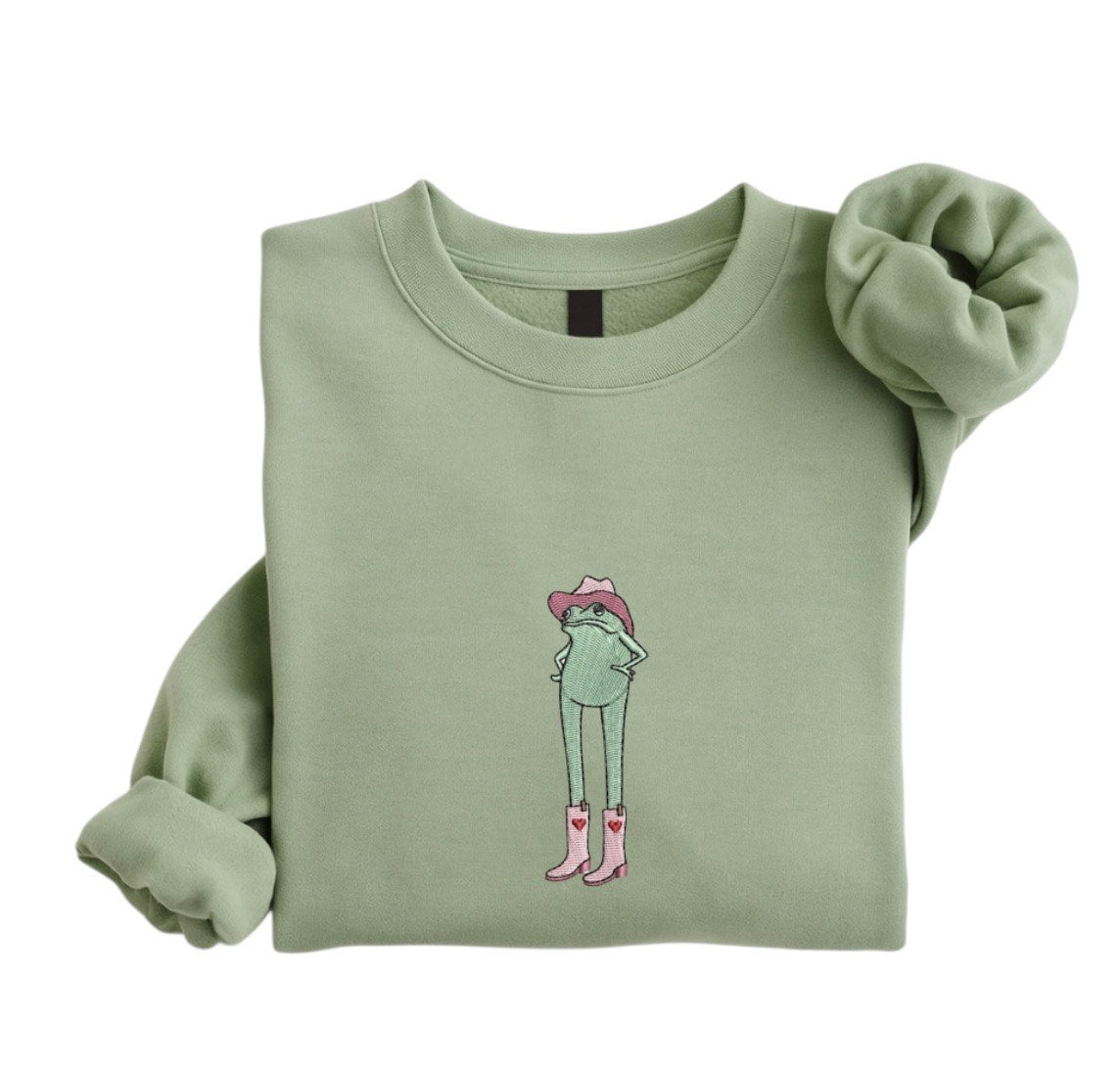 Cowgirl Frog Embroidered Sweatshirt, Western Frog Shirt, Cute Cowboy Frog Crewneck, Funny Animal Embroidery Gift