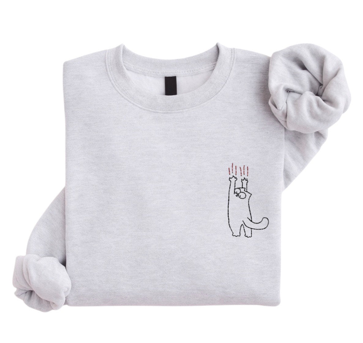 Embroidered Cat Sweatshirt, Scratching Cat Crewneck, Minimal Cat Lover Gift, Funny Cat Embroidery, Cozy Unisex Sweatshirt
