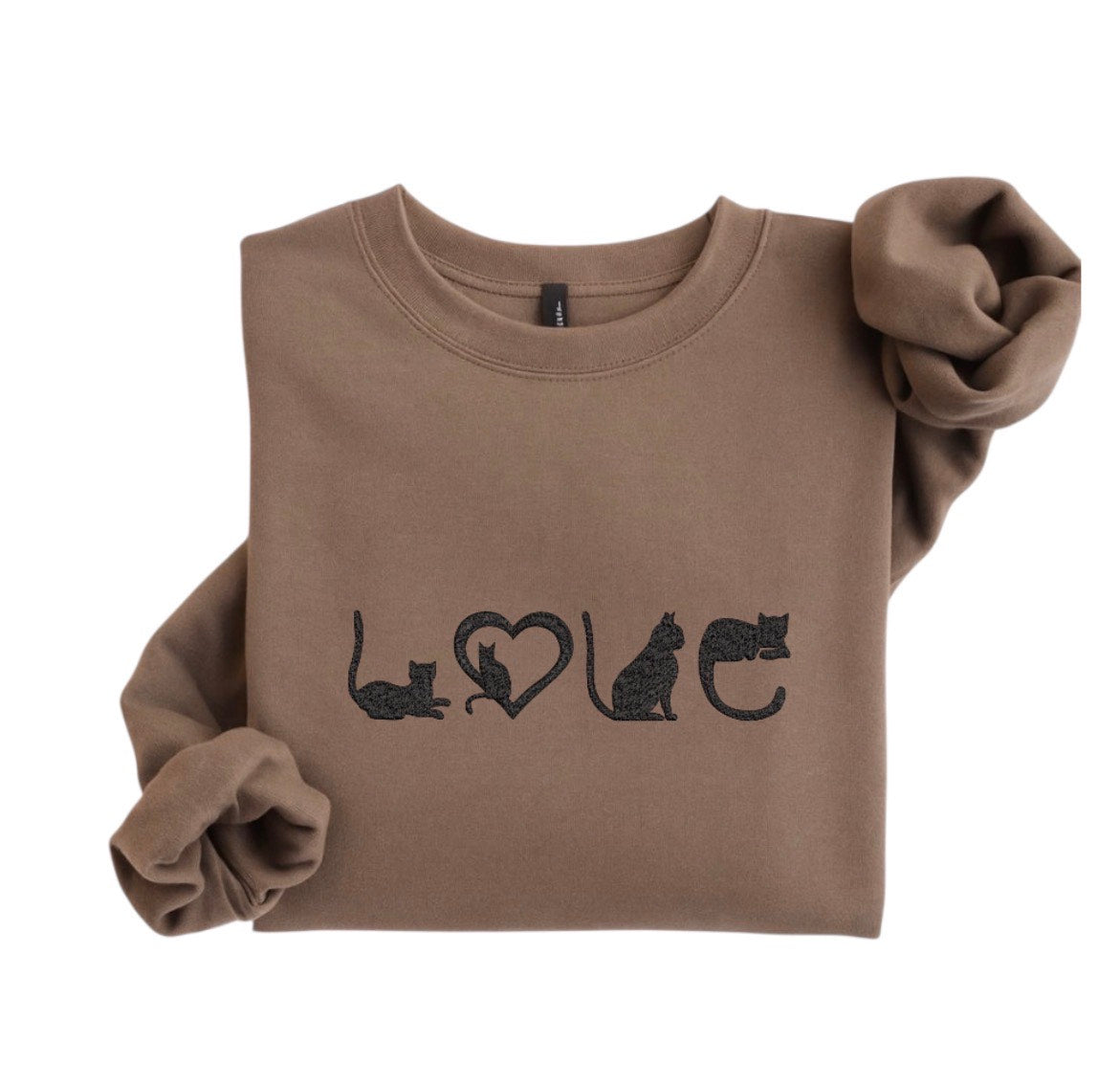 Cat Lover Sweatshirt, LOVE Cat Embroidery, Minimal Cat Crewneck, Cozy Cat Mom Gift, Aesthetic Embroidered Sweatshirt