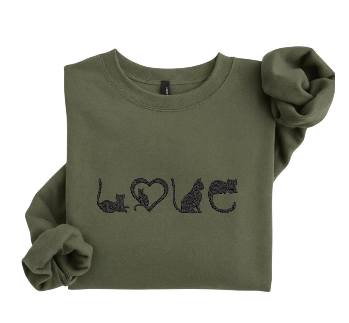 Cat Lover Sweatshirt, LOVE Cat Embroidery, Minimal Cat Crewneck, Cozy Cat Mom Gift, Aesthetic Embroidered Sweatshirt