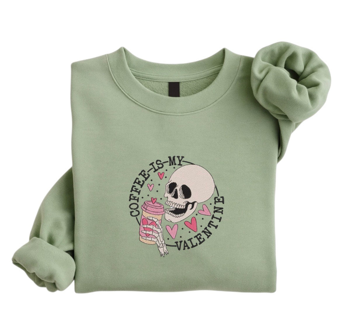 Coffee Is My Valentine Sweatshirt, Funny Anti Valentine Crewneck, Skeleton Coffee Lover Gift, Embroidered Valentine Sweatshirt