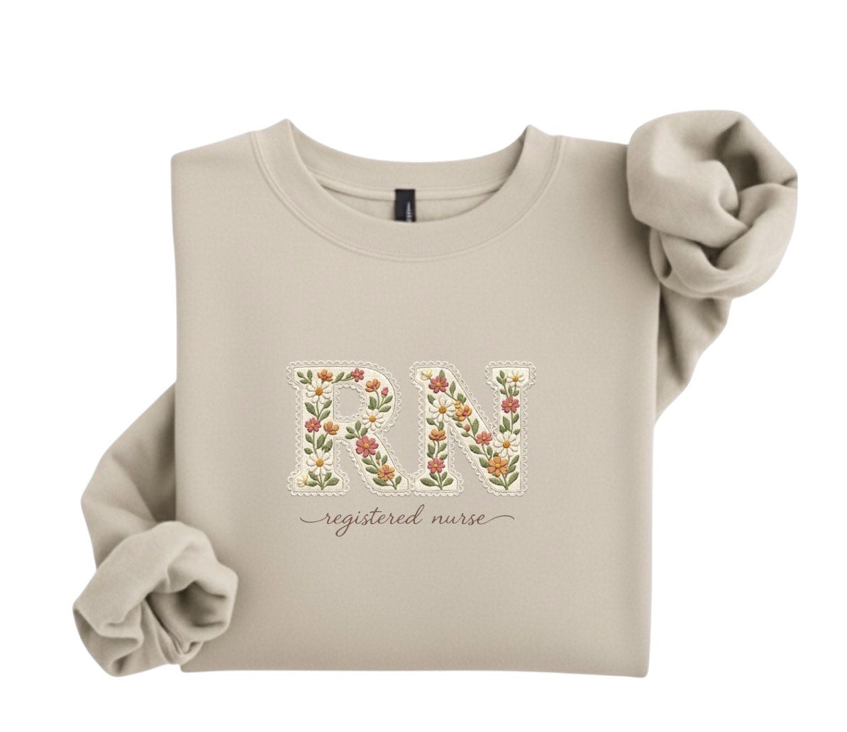 Embroidered RN Crewneck Sweatshirt, Floral Nurse Apparel