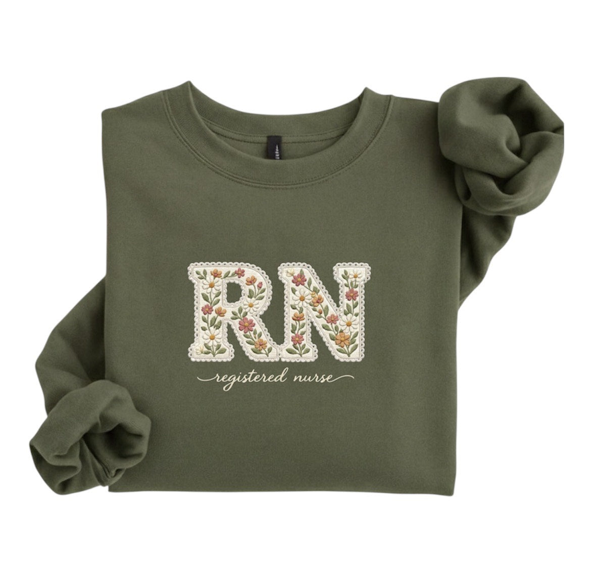 Embroidered RN Crewneck Sweatshirt, Floral Nurse Apparel