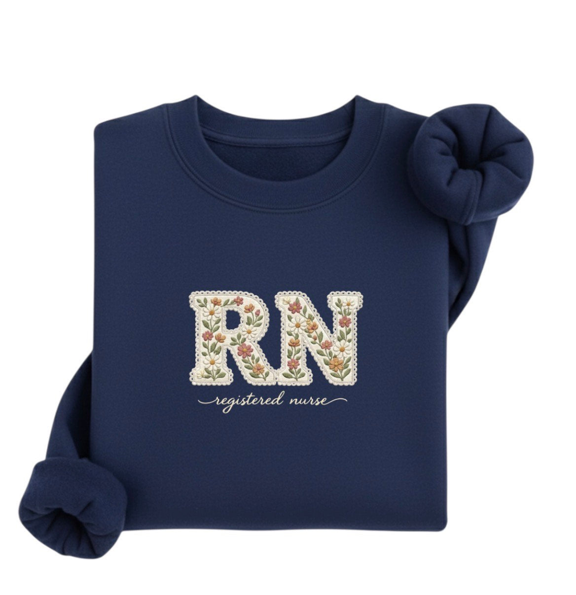 Embroidered RN Crewneck Sweatshirt, Floral Nurse Apparel