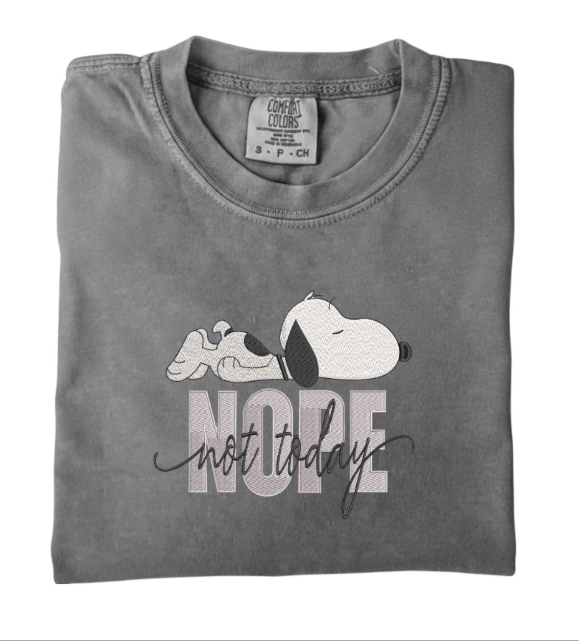 Embroidered Snoopy  Oversized Tee - Not Today Cotton Shirt - Retro Character Embroidery - Lazy Sunday Outfit