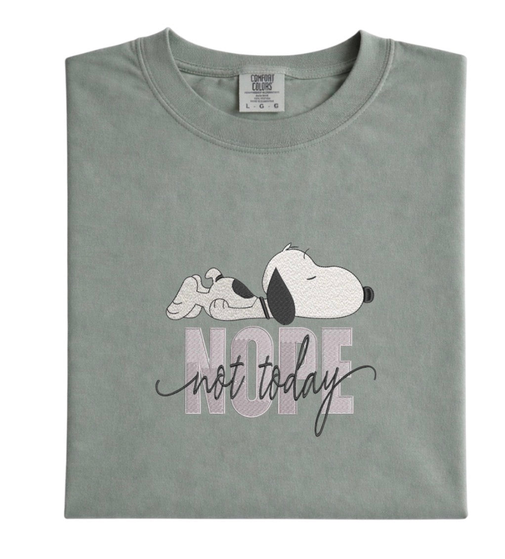 Embroidered Snoopy  Oversized Tee - Not Today Cotton Shirt - Retro Character Embroidery - Lazy Sunday Outfit